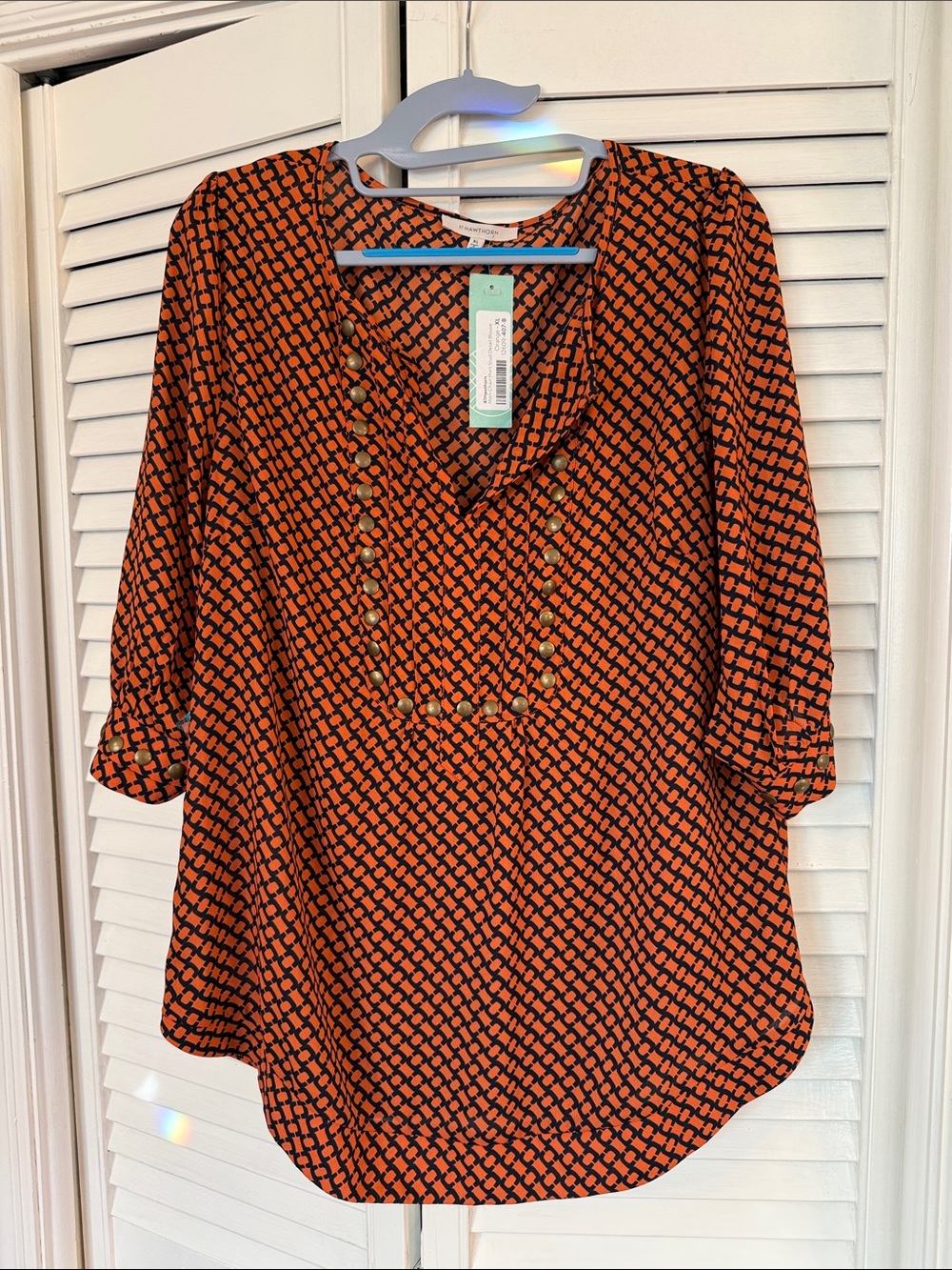 41 Hawthorn Orange and Black Geometric V-Neck Tunic with Stud Details